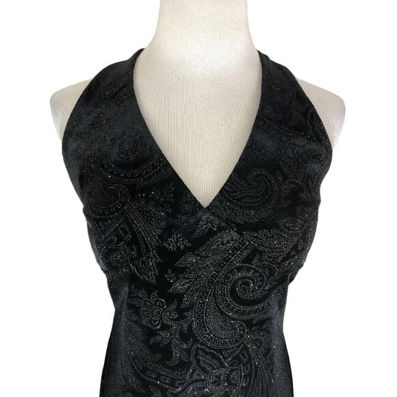 City Triangles Evening Halter Dress Column Velvet Glitter Backless Black Small - Picture 5 of 10